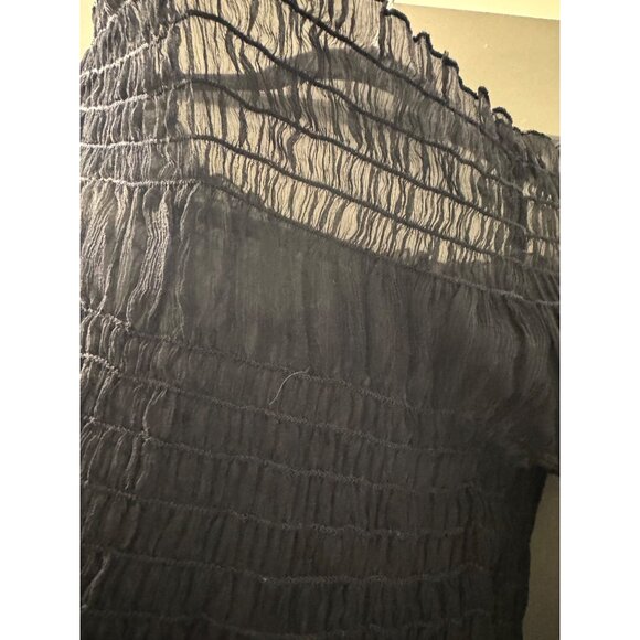 Sheer Black Smocked Off-Shoulder Long Sleeve Top By Compliance Alliance - Picture 6 of 7